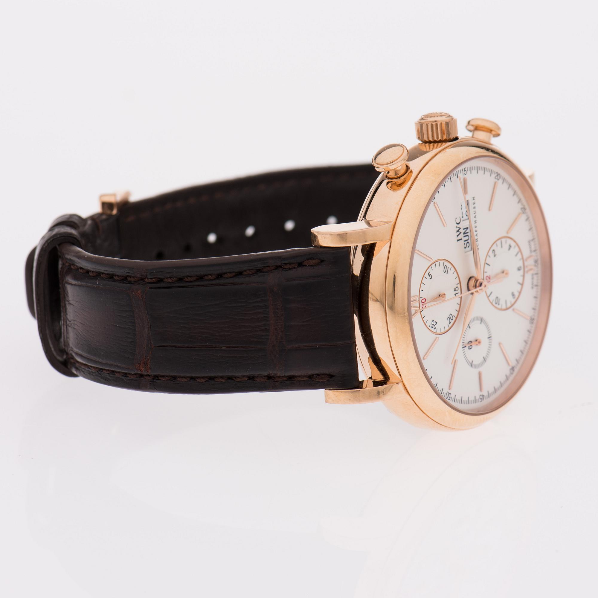ARMBANDSUR, herr, IWC Schaffhausen, 18K guld, automat, läderarmband, original box, intyg 2014.