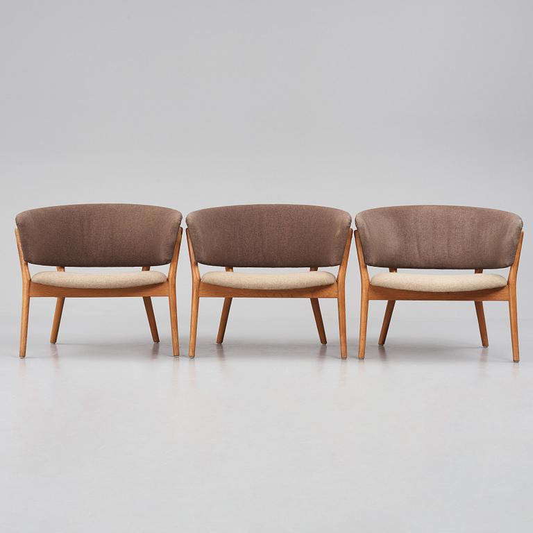 Nanna Ditzel, a set of three teak lounge chairs, Søren Willadsen, Denmark, 1950-60s.