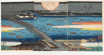 Ando Utagawa Hiroshige, färgträsnitt, triptyk, Japan, 1854.