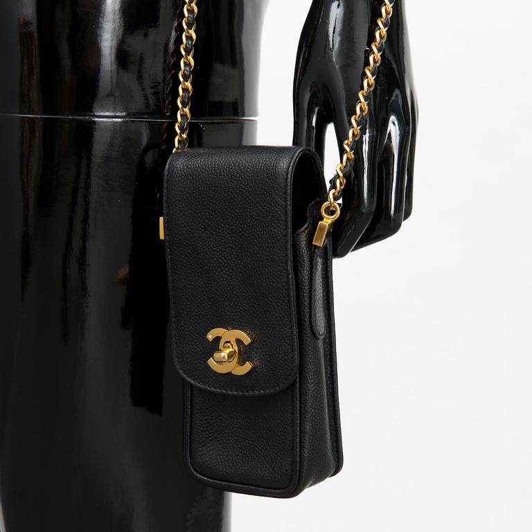 A Vintage Black Caviar Leather Cell Phone Bag.