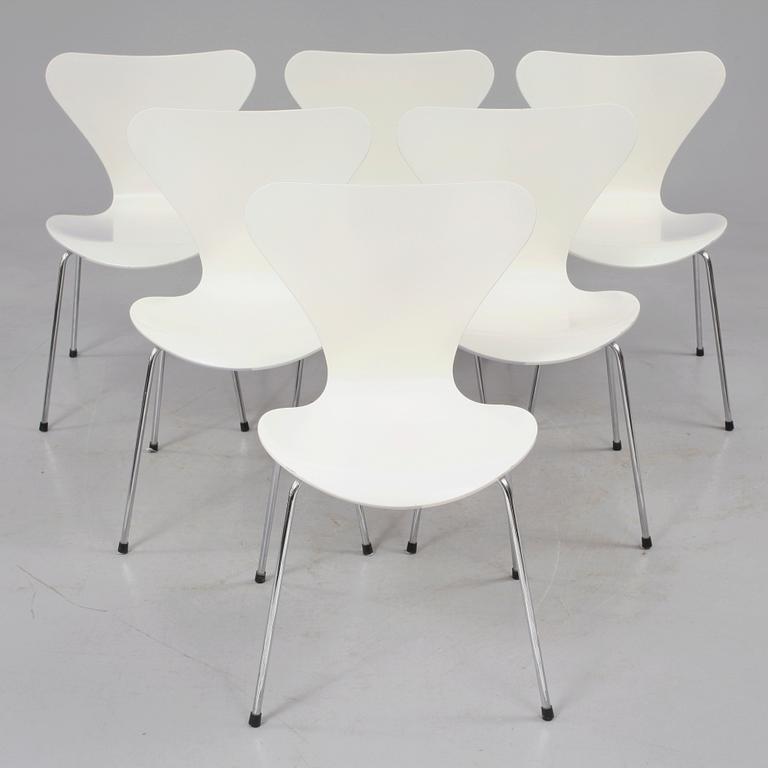 STOLAR, 6 st "Sjuan", Arne Jacobsen, Fritz Hansen, 1900-talets andra hälft.