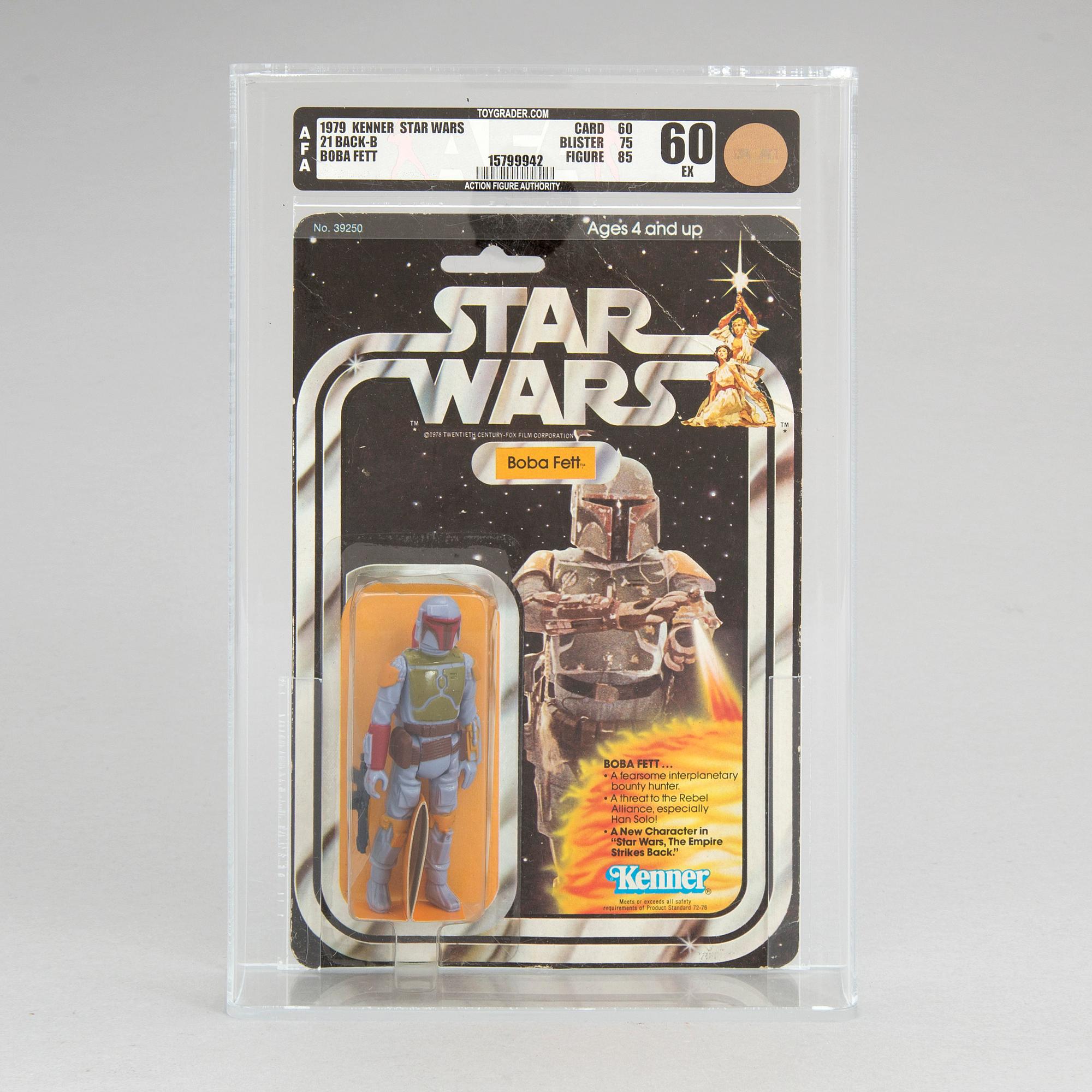 A vintage Star Wars Boba Fett 21back-B AFA60 EX Kenner 1979.