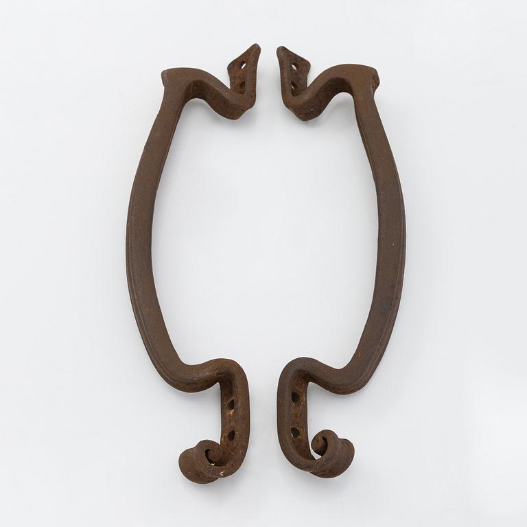 Dörrhandtag, spegelvända, 2 st, Art Nouveau, tidigt 1900-tal.