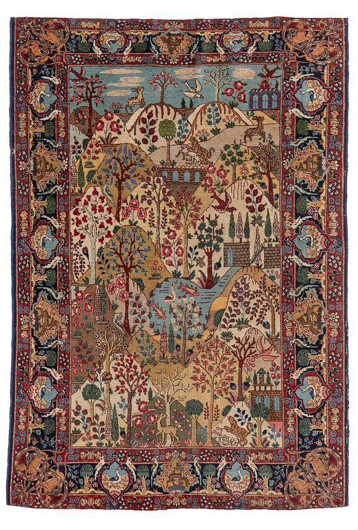 A semi-antique pictoral Tabriz rug, West Persia, c. 193 x 130 cm.