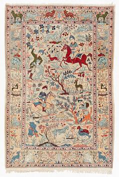 A rug, Keshan, figural, c. 164 x 111 cm.