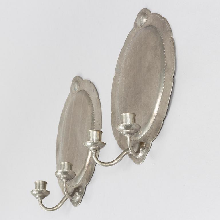 A pair of pewter wall sconces, K Wiholm, Stockholm 1925.