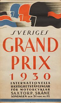 ORIGINALAFFISCH "GRAND PRIX OF SWEDEN 1930" tryckt hos Åkerlund & Rausing.