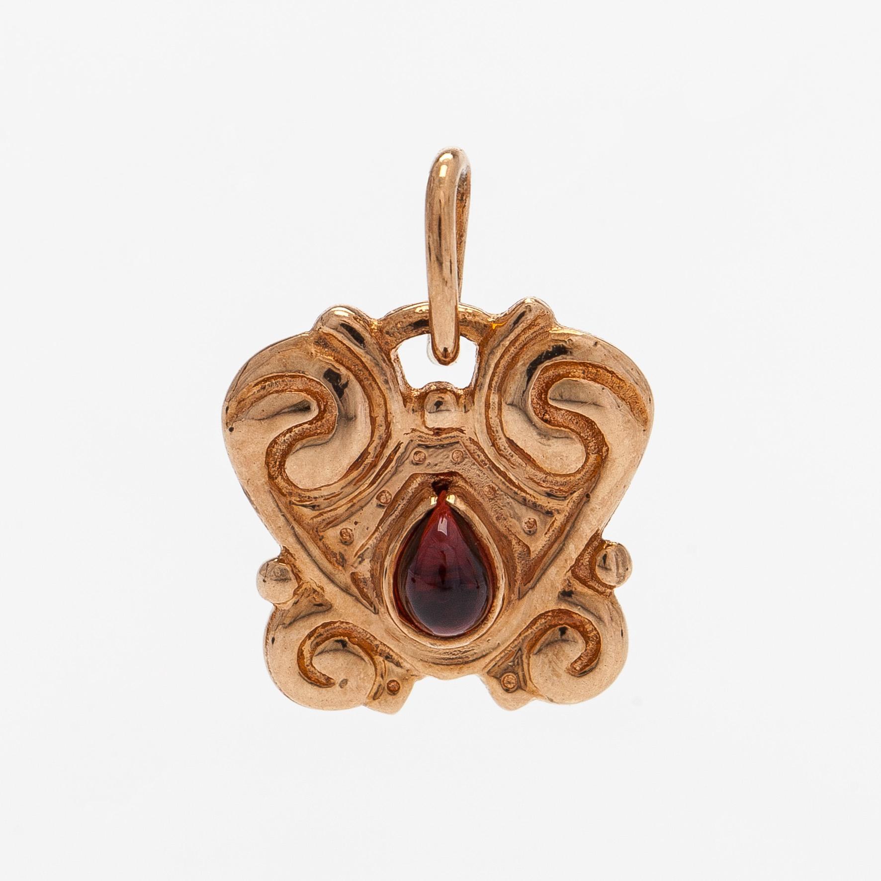 Riipus, 14K kultaa, pyöröhiottu granaatti, Kalevala Koru 1996.
