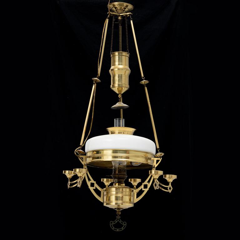 An Art Nouveau kerosene ceiling lamp, Sweden, beginning of the 20th century.