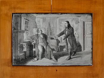 MINIATYRER, 2 st, tryck på gips, 1800-tal.