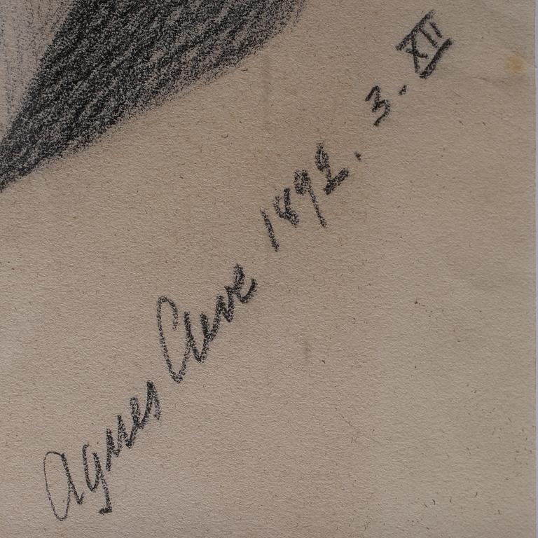 AGNES CLEVE, kolteckning, signerad och daterad 1892.