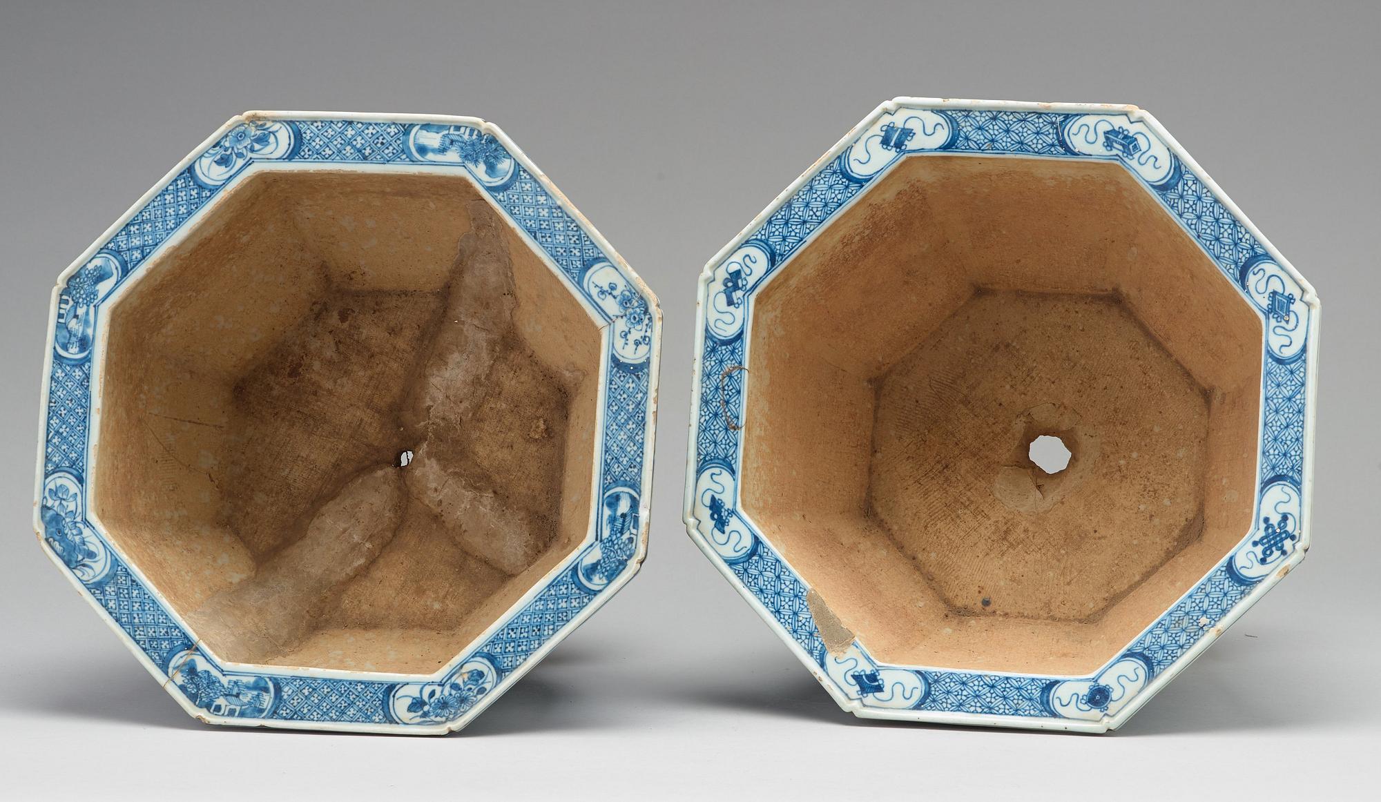 Two blue and white flower pots, Qing dynasty, Qianlong (1736-95).