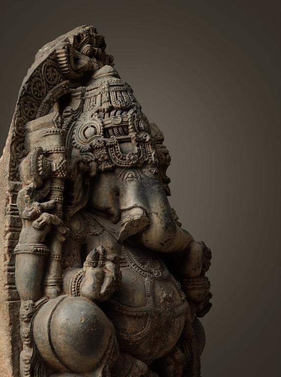 A stone figure of Ganesha, India, Karnataka, Hoysala period, 11/12th Century.