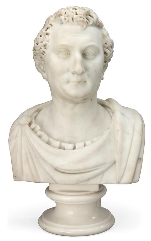 A late 19th century marble bust representing Karl XIV Johan, King of Sweden 1818-44.