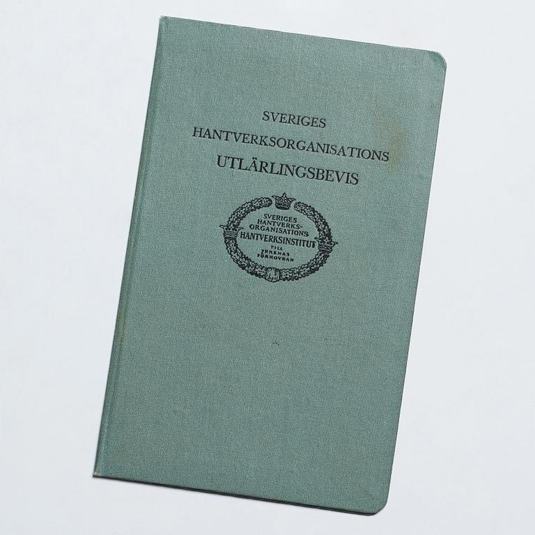 John Jonsson, gesällskåp, godkänt av Stockholms Stads Hantverksförening 1939.