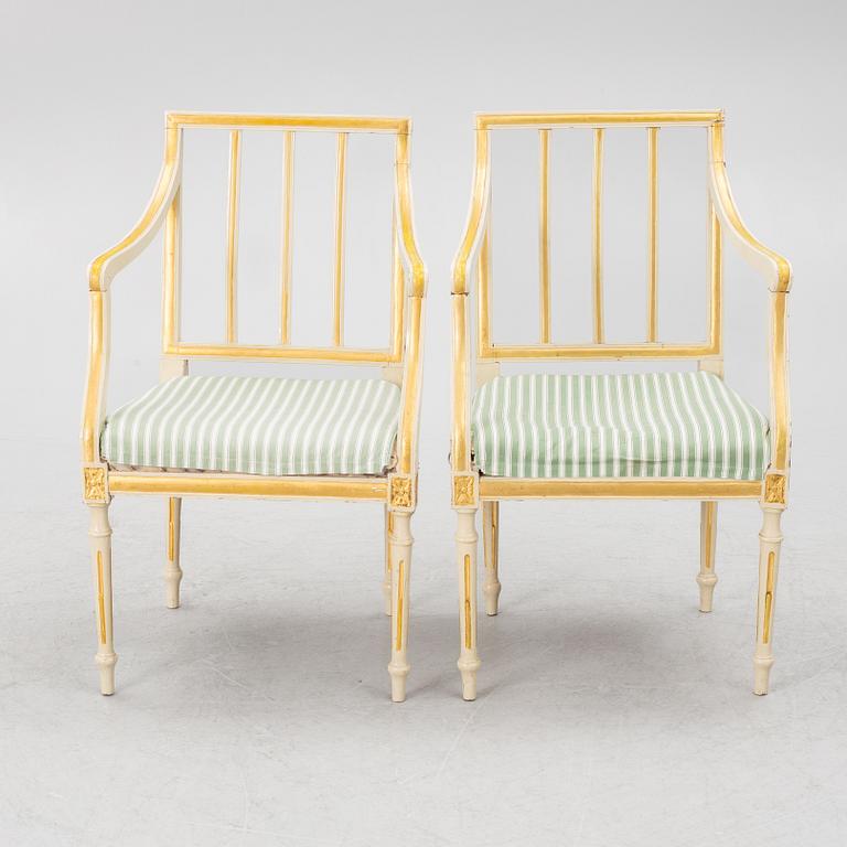 Karmstolar, ett par, gustaviansk stil, 1800-tal.
