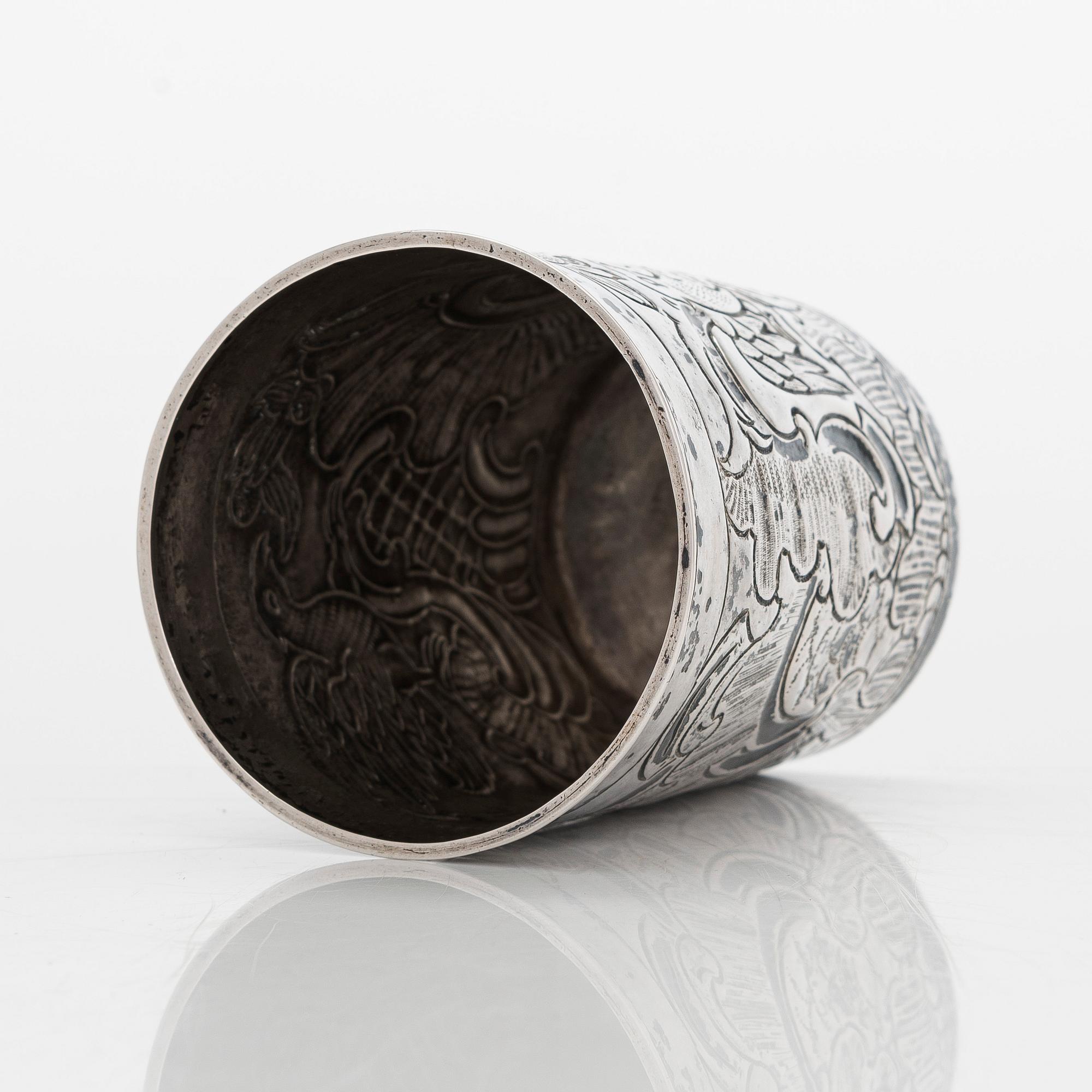 An 18th-century Russian silver beaker, Moscow 1764. Unidentified master. Alderman Fedor Petrov.