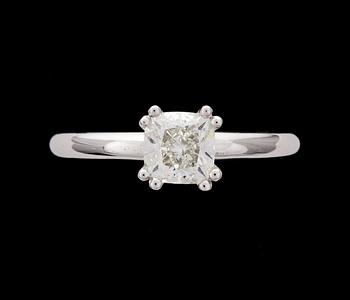 A cushion cut diamond ring, 1.27 cts. Cert. GIA.