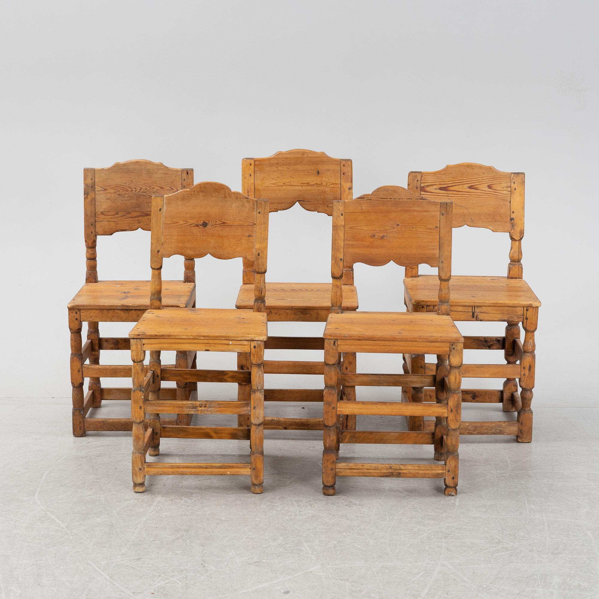 Five swedish provincial 19th century chairs.