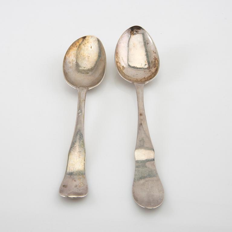 Spoons, two silver, 18th century.
