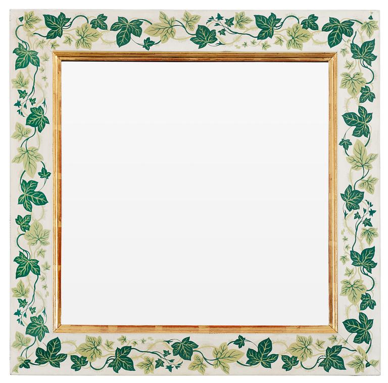 A Svenskt Tenn mirror attributed to Estrid Ericson, the frame covered in fabric.