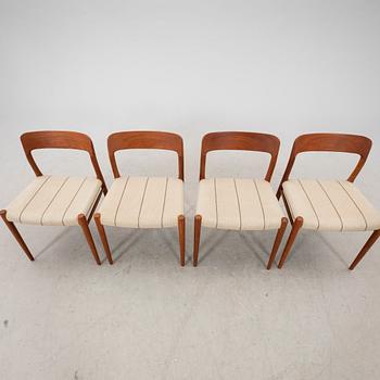 Niels Otto Møller, a set of four teak dining chairs from JL Møller  möbelfabrik Denmark 1960s.