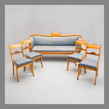 A SOFA WITH FOUR CHAIRS, Karl Johan, middle of the 19th century, Sweden.