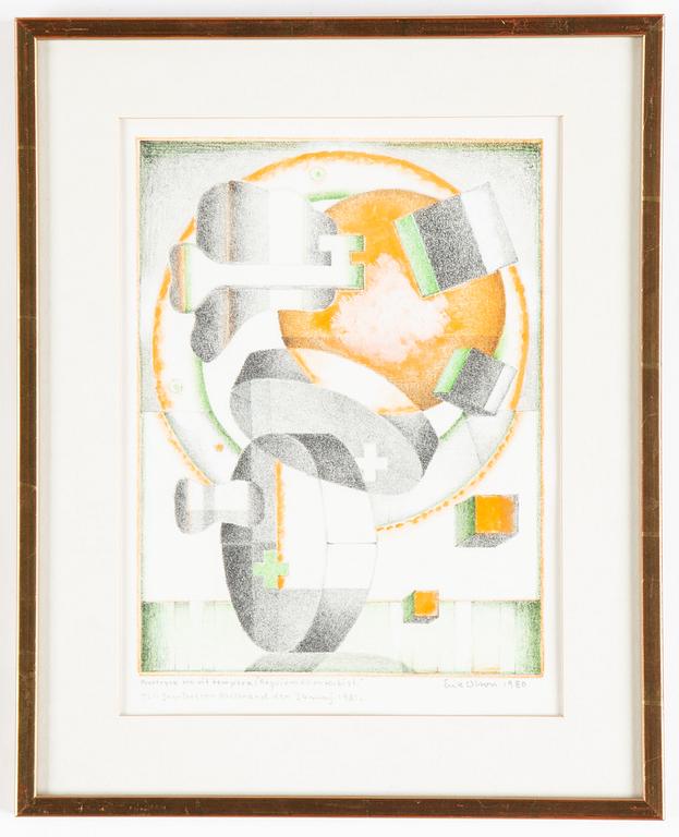 Erik Olson, lithograph in colours with tempera, signed and dated 1980.