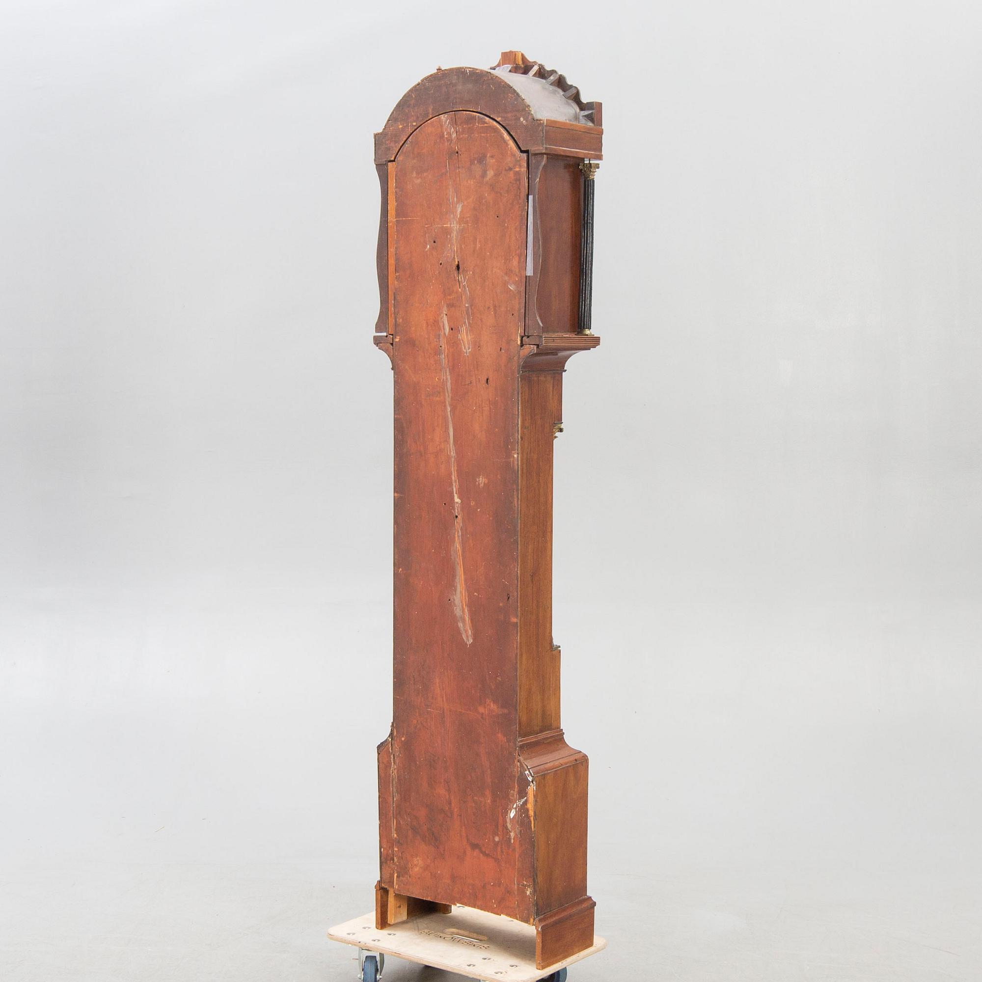 An English W Wilson Newcastle mahogany grand father clock first half of the 19th century.