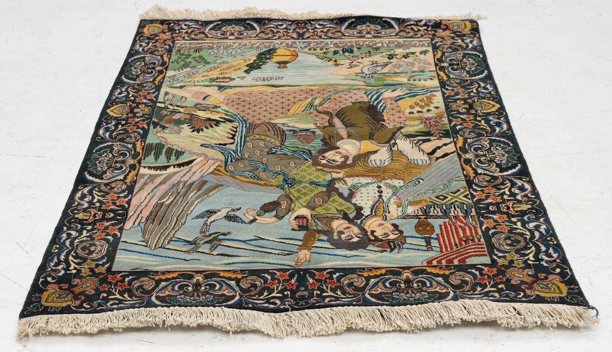 Rug, Tabriz, figural, approx. 140 x 97 cm.