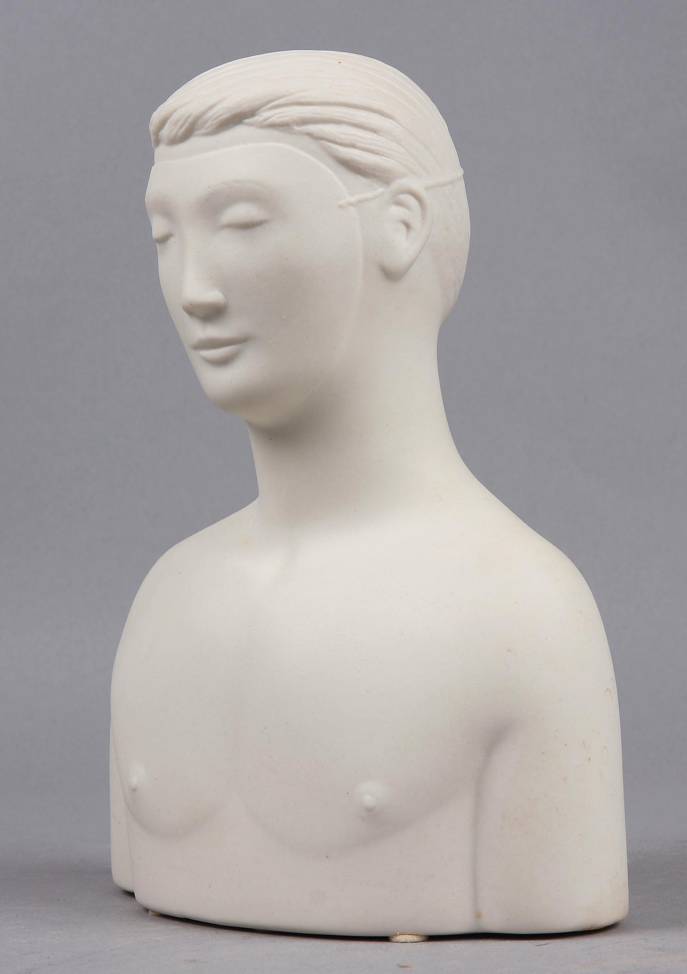 SKULPTUR, "Mannen med masken", parian, Stig Lindberg, Gustavsberg.