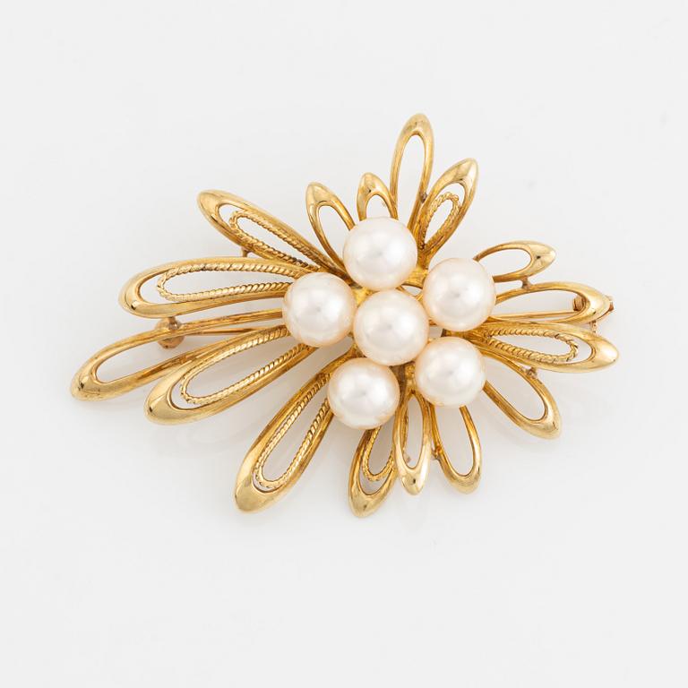 Brosch, guld med pärlor.