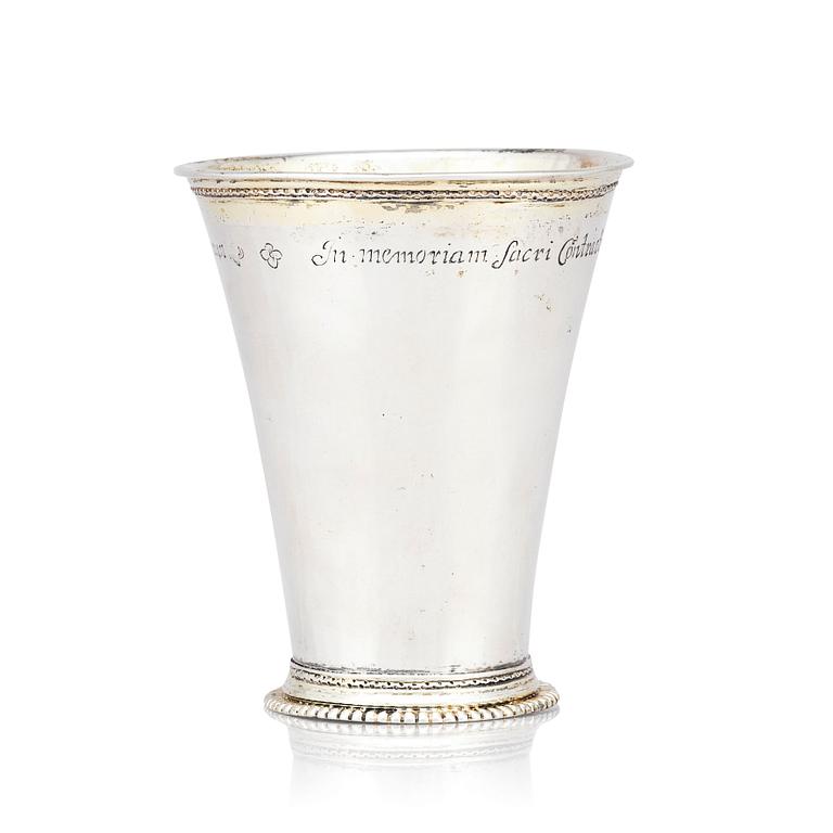 A Swedish 18th century parcel-gilt silver beaker, mark of Abraham Wirgman, Göteborg, 1722.