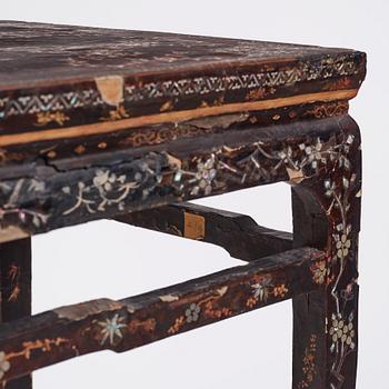 A  Chinese black lacquered altar table with mother of pearl inlay, 17th /18th Century.