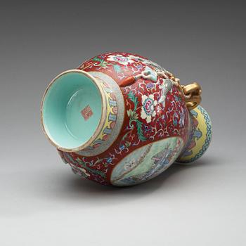 A Chinese famille rose sgrafitto vase, 20th Century, Jiaqing seal mark.