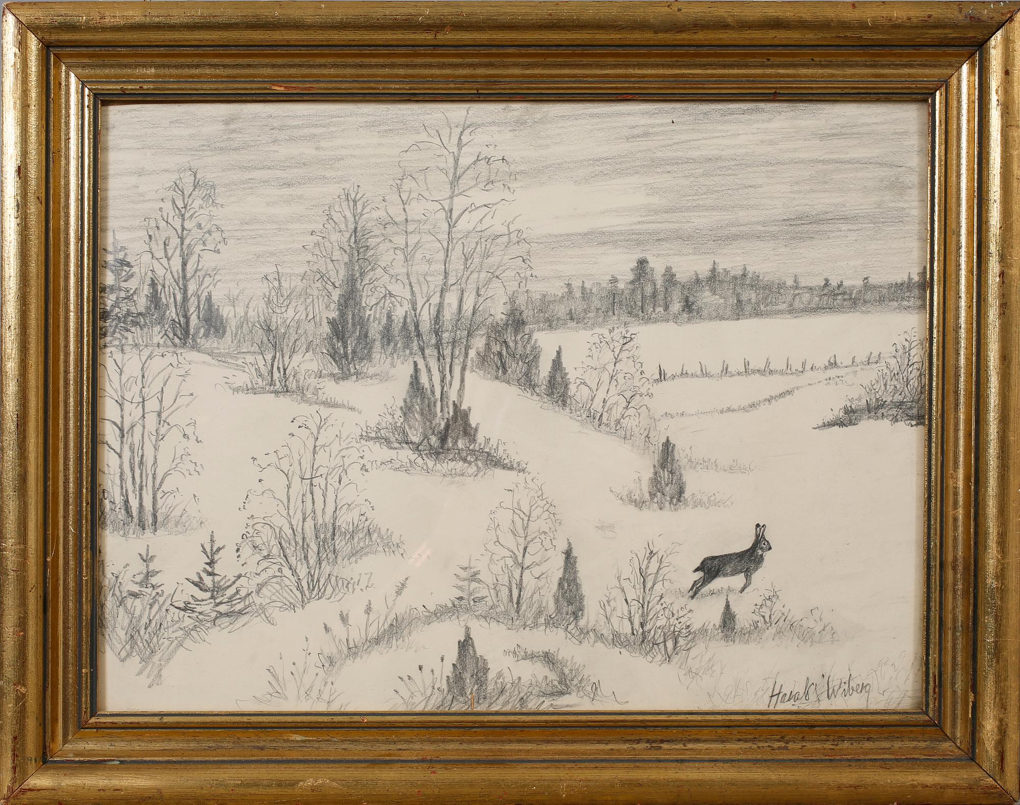 HARALD WIBERG, blyertsteckning, signerad.