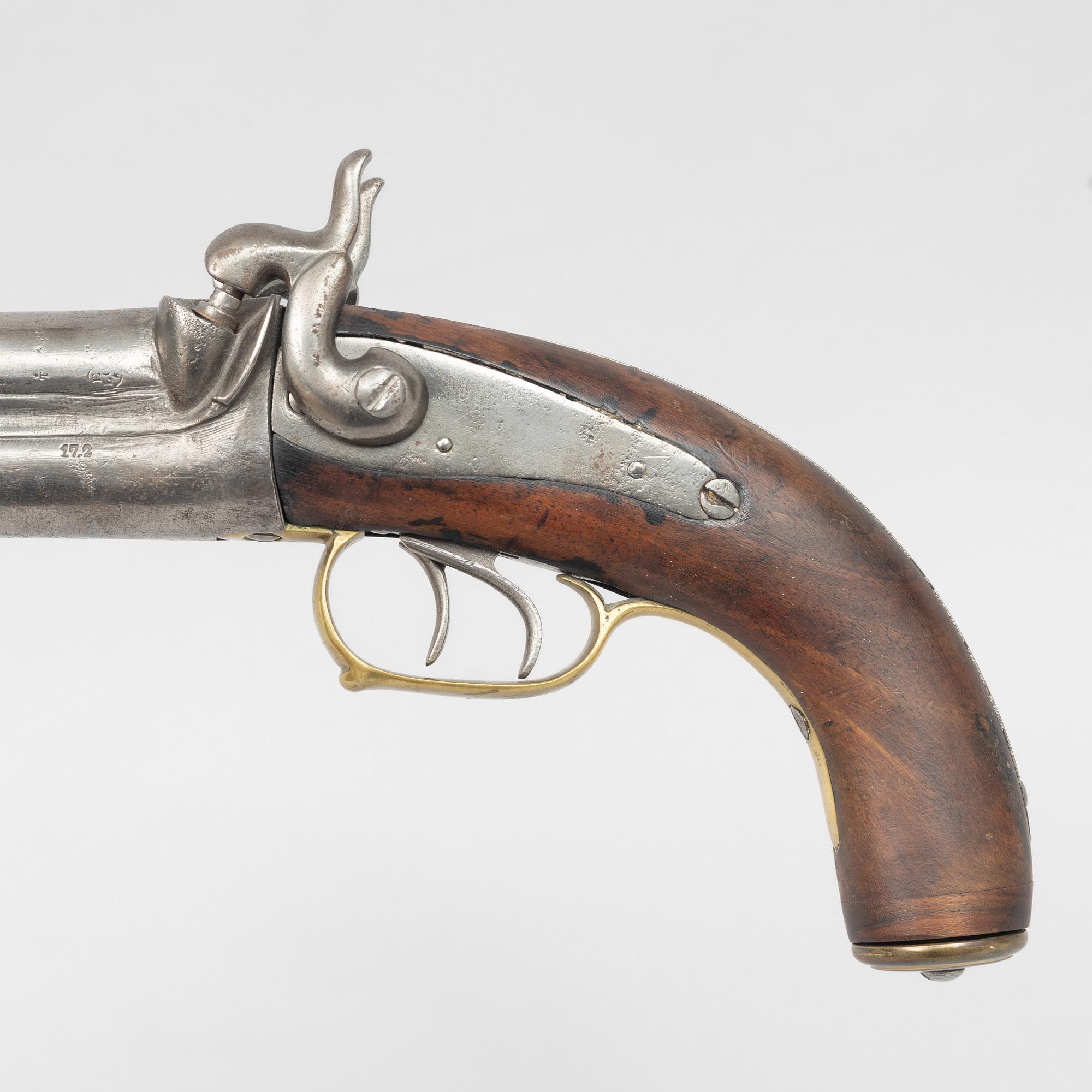 Slaglåspistol, dubbelpipig, 1800-talets andra hälft.