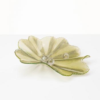 Ulla Forsell, a glass sculpture of a leaf with with three glass drops, ca 2013, ed. 122/150.