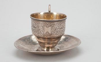 KAFFEKOPP samt -FAT, silver, Moskva 1891. Tot. vikt 120 g.