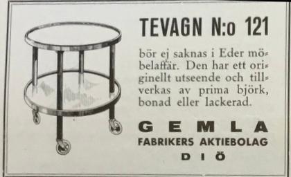 Gemla, bord på trissor, modell "No 121", Diö 1930-tal.