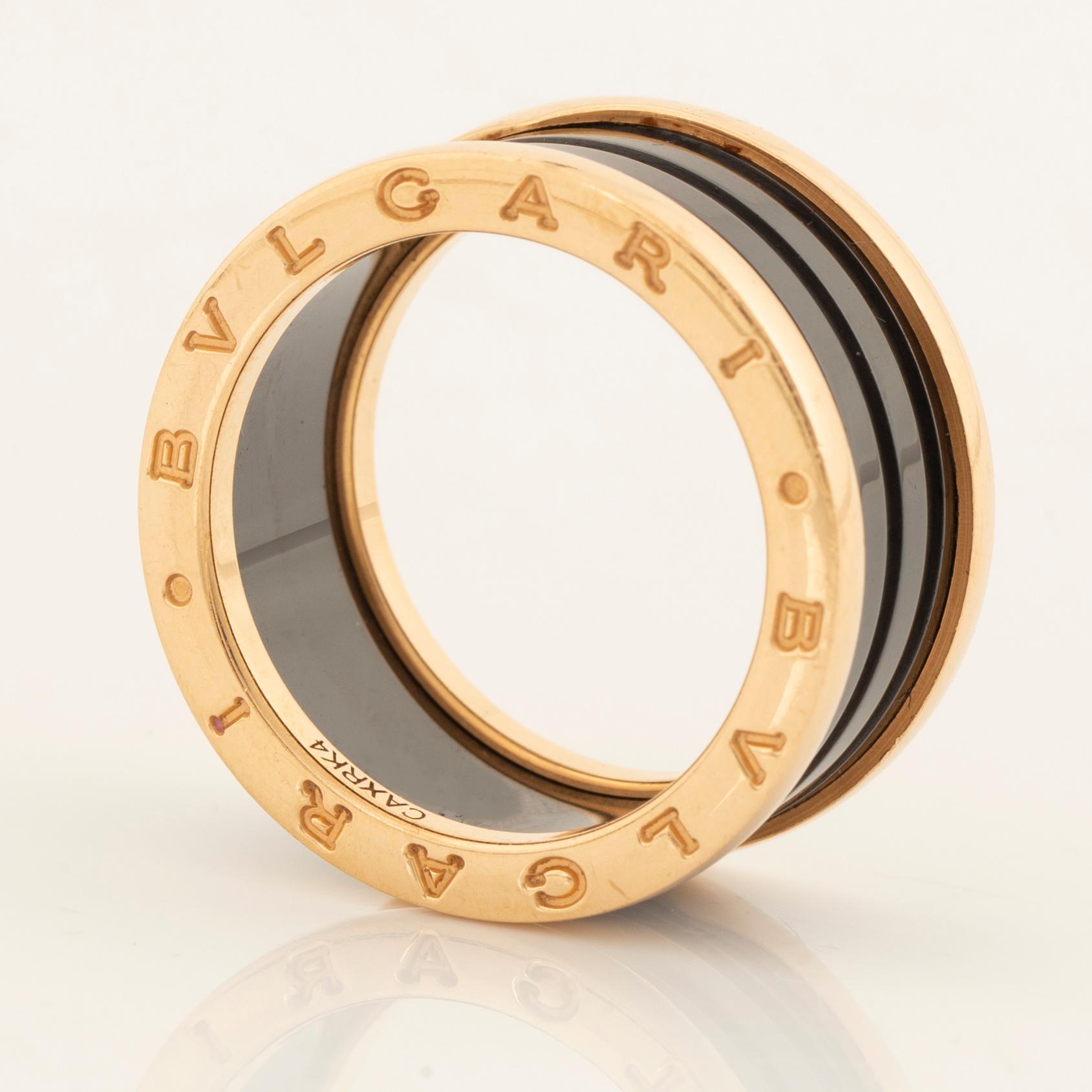 Bulgari, Ring and bangle B.zero1. 18K gold, steel and black ceramics.
