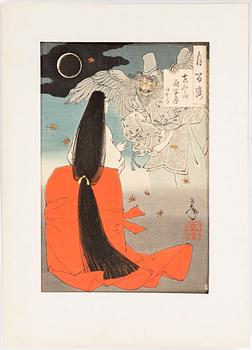 Three TSUKIOKA YOSHITOSHI (1839-1892) color woodblock prints. Japan, Tsuki hyakushi (100 Aspects of the Moon).