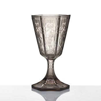 Simon Gate, a Swedish Grace engraved glass goblet 'Sex gracer', Orrefors 1929, model 154.