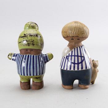 LISA LARSON, a candlestick and 2 figurines, stoneware, Gustavsberg, Sweden.