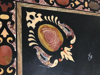A pietre dure top, Italy, circa 1900, probably Rome or Naples. The stand in Louis XIV-style.