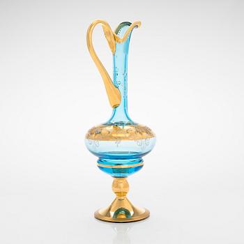 A Murano decanter and six drinking glasses, mid-20th century.