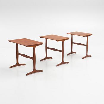 Ole Wanscher, a three-piece nesting table, A.J. Iwersen, Copenhagen, Denmark, mid 20th century.