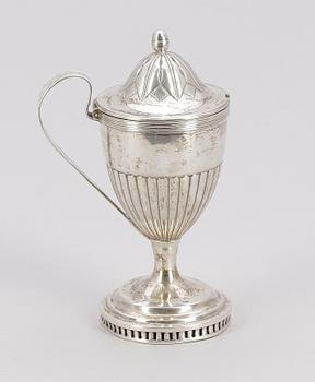 SENAPSKANNA, silver, empire, Anders Theodor Barkman, Varberg 1830. Vikt ca 90 gram.