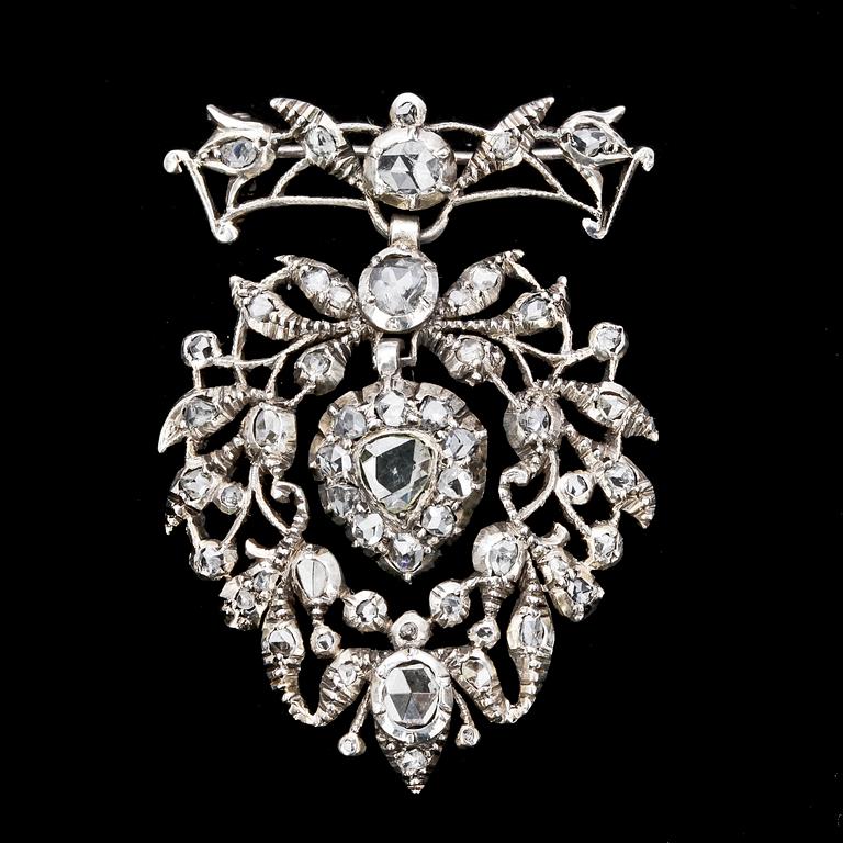 BROSCH, rosenslipade diamanter, 1700/1800.