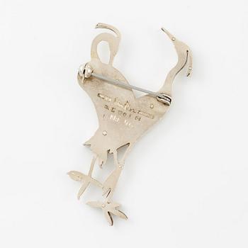 Wiwen Nilsson, brosch, silver, i form av ett par fåglar, Lund 1954.